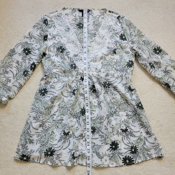 H&M 10 Babydoll Pullover 3/4 Sleeve Lace V-Neck Chiffon Blouse Top Black White - Picture 13 of 16